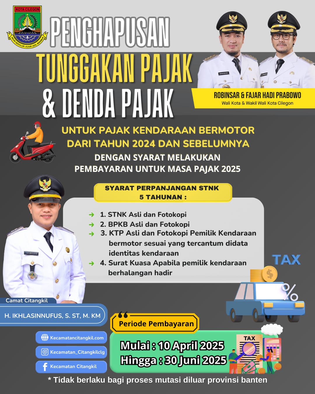Pemutihan/Penghapusan Tunggakan Pajak & Denda Pajak Kendaraan Bermotor di Kecamatan Citangkil
